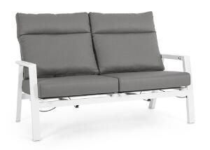 Canapea cu 2 locuri pentru gradina Kledi, Bizzotto, 152 x 81 x 98 cm, spatar ajustabil, aluminiu/textilena 1x1, alb