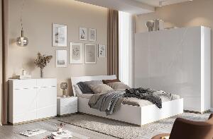 Set Mobila Dormitor din pal, cu pat 200 x 160 cm, 5 piese Futura Alb Mat / Stejar Riviera