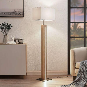 Lampadar GARRY, LED, lemn/tesatura, natur/alb, 15 W