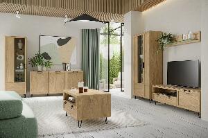 Set de mobila living din pal, furnir si lemn, 6 piese Limbo Stejar Artisan