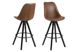 Set 2 scaune de bar tapitate cu piele ecologica si picioare din lemn Dima Maro / Negru, l48,5xA55xH111,5 cm
