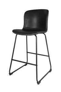 Set 2 scaune de bar tapitate cu piele ecologica si picioare metalice Story Negru, l50xA55xH106 cm