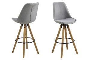 Set 2 scaune de bar tapitate cu stofa si picioare din lemn Dima Gri Deschis / Stejar, l48,5xA55xH111,5 cm
