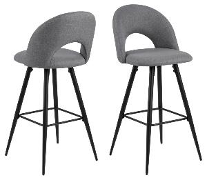 Set 2 scaune de bar tapitate cu stofa si picioare metalice Ayla Gri deschis / Negru, l45xA55xH105 cm