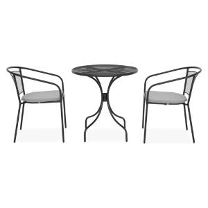Set 2 scaune si masa rotunda, Berlin, H.72 D.70 cm, otel, negru/gri