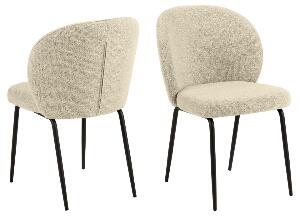 Set 2 scaune tapitate cu stofa boucle si picioare metalice, Patricia Crem / Negru, l52xA57,5xH82 cm