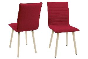 Set 2 scaune tapitate cu stofa, cu picioare din lemn Karla Red / Light Oak, l43xA55,5xH88 cm