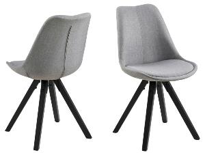 Set 2 scaune tapitate cu stofa si picioare din lemn Dima Gri Deschis / Negru, l48,5xA55xH85 cm
