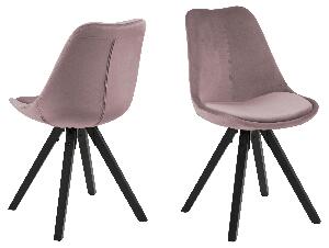 Set 2 scaune tapitate cu stofa si picioare din lemn Dima Velvet Roz Inchis / Negru, l48,5xA55xH85 cm