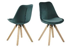 Set 2 scaune tapitate cu stofa si picioare din lemn Dima Velvet Verde Inchis / Stejar, l48,5xA55xH85 cm