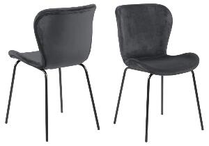 Set 2 scaune tapitate cu stofa si picioare metalice Batilda A-1 Velvet Gri Inchis / Negru, l48xA55xH82,5 cm