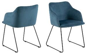 Set 2 scaune tapitate cu stofa si picioare metalice Casablanca Albastru inchis / Negru, l52xA54,5xH79,5 cm
