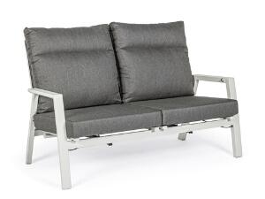 Canapea cu 2 locuri pentru gradina Kledi Lunar, Bizzotto, 152 x 81 x 98 cm, spatar ajustabil, aluminiu/textilena 1x1, gri