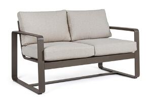 Canapea cu 2 locuri pentru gradina/terasa Merrigan, Bizzotto, 134 x 78 x 84 cm, aluminiu/tesatura ofelin, cafeniu