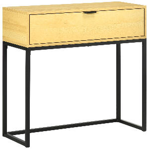 Consola pentru hol cu sertar, masa consola din lemn cu picioare din otel, 80x30x76cm, lemn si negru | AOSOM RO