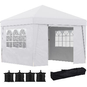 Outsunny Cort pliabil 3x3 m cu inaltime reglabila, cort pentru gradina cu design Pop Up si ferestre, alb | AOSOM RO