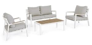 Set mobilier pentru gradina/terasa 4 piese Ernst, Bizzotto, aluminiu/placaj/poliester, alb