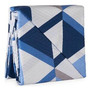 Cuvertura matlasata 2 fete Double Triangle, Gift Decor, 240 x 260 cm, poliester, albastru/alb