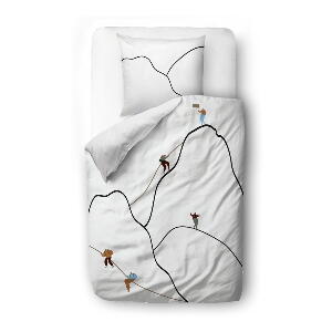 Lenjerie de pat albă din bumbac satinat pentru o persoană 135x200 cm Mountain Climbing - Butter Kings