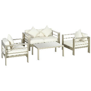 Outsunny Set de mobilier de gradina din 4 piese, cadru de aluminiu, mobilier de curte, cu sezut cu perne gros, 2 scaune si masa de sticla, Auriu | AOSOM RO