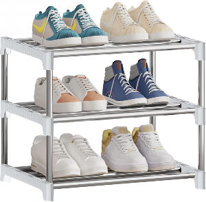 Pantofar cu 3 nivele NIAWECAN, aliaj de otel / plastic, alb/argintiu, 42 x 25 x 38 cm cm