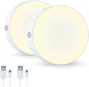 Set de 2 lumini de noapte reincarcabile Qeemmy, USB, 1000mAh, alb cald, crem, ABS, 8,6 cm