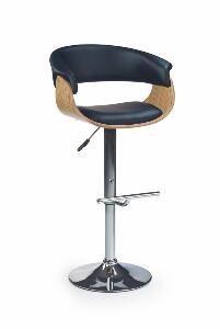Scaun de bar din pal, tapitat cu piele ecologica si picior metalic, Hoku-45 Negru / Stejar Deschis, l59xA46xH90-112 cm
