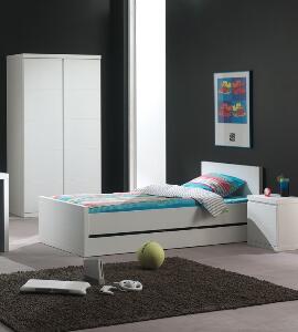 Set Mobila dormitor din lemn de pin si MDF, pentru copii 2 piese Lara Alb, 200 x 90 cm