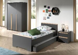 Set Mobila dormitor din pal, pentru copii 4 piese London Antracit / Natural, 200 x 90 cm