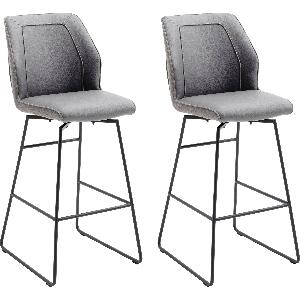 Set 2 scaune de bar rotative tapitate cu stofa si piele ecologica, cu picioare metalice, Aberdeen 2 Gri / Antracit, l46xA58xH116 cm