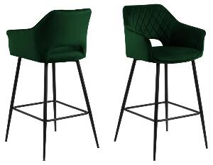 Set 2 scaune de bar tapitate cu stofa si picioare metalice, Felina Velvet Verde / Negru, l54,5xA53,5xH104,5 cm