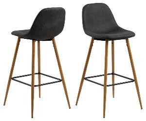 Set 2 scaune de bar tapitate cu stofa si picioare metalice, Wilma Antracit / Stejar, l46,6xA51xH101 cm