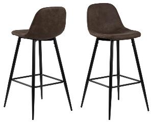Set 2 scaune de bar tapitate cu stofa si picioare metalice, Wilma Maro / Negru, l46,6xA51xH101 cm