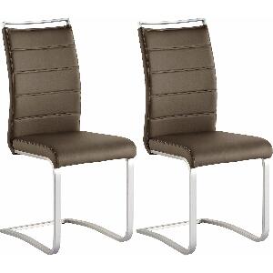 Set 2 scaune tapitate cu piele ecologica si picioare metalice, Pescara Maro / Crom, l42xA56xH102 cm