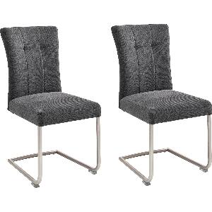 Set 2 scaune tapitate cu stofa si picioare metalice, Calanda Antracit / Crom, l46xA62xH94 cm