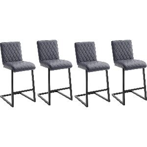 Set 4 scaune de bar tapitate cu piele ecologica si picioare metalice, Kian Gri / Negru, l41xA55xH97 cm
