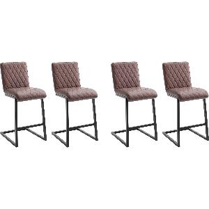 Set 4 scaune de bar tapitate cu piele ecologica si picioare metalice, Kian Maro / Negru, l41xA55xH97 cm