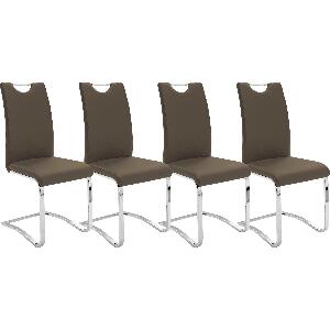 Set 4 scaune tapitate cu piele ecologica si picioare metalice, Koeln Maro / Crom, l43xA57xH100 cm