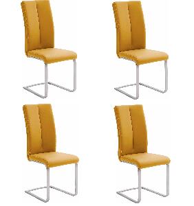 Set 4 scaune tapitate cu piele ecologica si picioare metalice, Paulo II Mustariu / Crom, l42xA61xH104 cm