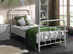 Set Mobila dormitor din lemn de pin si MDF cu pat metalic, pentru copii 3 piese New York Alb, 200 x 90 cm