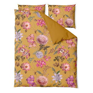 Lenjerie de pat din bumbac satinat pentru pat single Bonami Selection Blossom, 140 x 220 cm, ocru