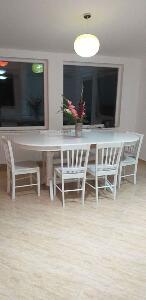 Set LID 112 masa155/235/95 cm + 6 scaune albe lemn