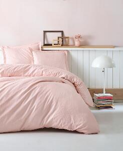 Lenjerie de pat din bumbac Satinat Premium Stripe Roz, 200 x 220 cm