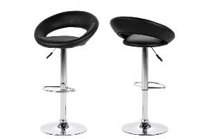 Set 2 scaune de bar tapitate cu piele ecologica si picior metalic Plump Negru / Crom, l56xA50xH100 cm