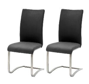 Set 2 scaune tapitate cu piele ecologica si picioare metalice, Arco Negru / Crom, l43xA52xH103 cm