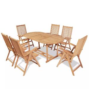 Set masa de gradina / terasa din lemn de tec + 6 scaune pliabile de gradina, Alma Natural, L180xl90xH75 cm