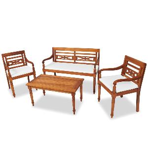 Set mobilier gradina / terasa, Tyron Oil Natural / Alb, banca 2 locuri + 2 scaune + masa de cafea