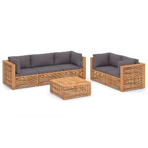 Set mobilier modular pentru gradina / terasa, Devon Natural / Gri Inchis, canapea 3 locuri + canapea 2 locuri + masa de cafea