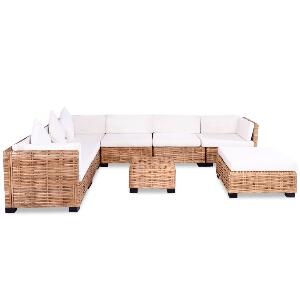Set mobilier modular pentru gradina / terasa, Lucy Natural / Crem, coltar 6 locuri + taburet + masa de cafea