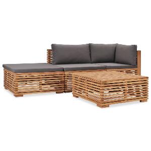 Set mobilier modular pentru gradina / terasa, Miles Natural / Gri Inchis, canapea 2 locuri + taburet + masa de cafea